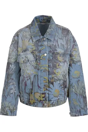 Stella McCartney Jassen, Dames, Blauw, S, Katoen, Rewild Flora Printed Oversized Jas
