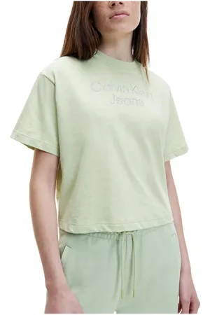 Calvin Klein Tops, Dames, Groen, L, Katoen, Geborduurde T-shirt