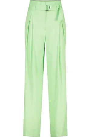 Marc Cain Broeken, Dames, Groen, 2Xl, Linnen, High-Waist Linnen Broek met Wijde Pijpen