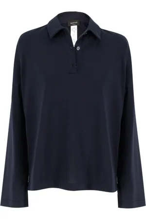 Fabiana Filippi Tops, Dames, Blauw, S, Katoen, Polo shirt van katoen met lange mouwen