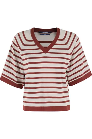 K-Way Truien, Dames, Bruin, XS, Katoen, Gestreepte korte mouw box top