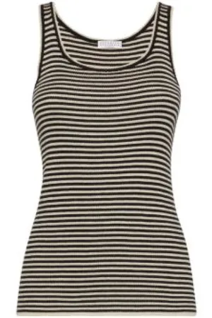 Brunello Cucinelli Tops, Dames, Zwart, S, Gestreept Canalé Top