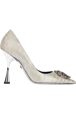 Roberto Cavalli Schoenen, Dames, Grijs, 36 EU, Spiegelslang monogram leren pumps