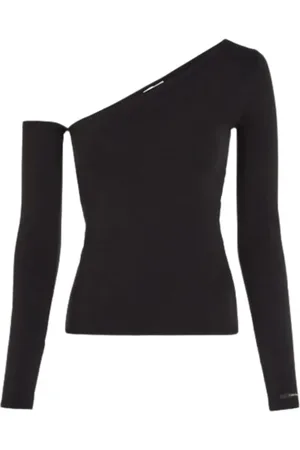 Calvin Klein Tops, Dames, Zwart, M, Katoen, Off-shoulder top van katoen en modal