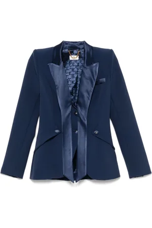 Elisabetta Franchi Jassen, Dames, Blauw, M, Polyester, Crepe Smoking Jacket