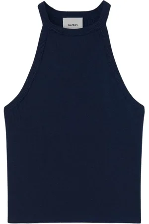 Halfboy Tops, Dames, Blauw, M, Katoen, Navy Gebreide Top Elegantie Veelzijdigheid