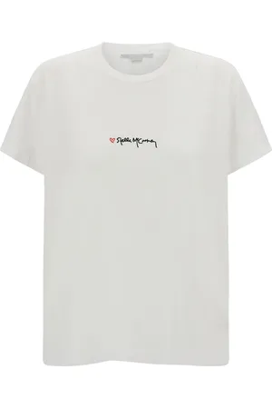 Stella McCartney Tops, Dames, Wit, XS, Katoen, T-shirt met geborduurd logo