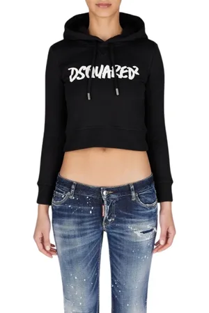 Dsquared2 Sweatshirts & Hoodies, Dames, Zwart, S, Cropped Hoodie met Opvallende Branding