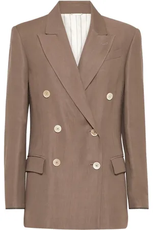 Brunello Cucinelli Jassen, Dames, Bruin, XS, Wol, Double-Breasted Blazer