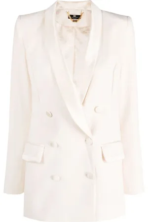 Elisabetta Franchi Jassen, Dames, , S, Satijn, Double-breasted Jas met Satijnen Details