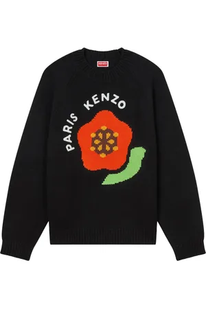 Kenzo Truien, Heren, Zwart, L, Wol, Zwarte wollen sweatshirt met inleggrafiek