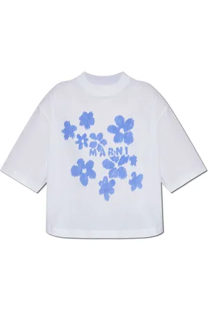 Marni Tops, Dames, Wit, S, Katoen, Flower Logo Katoenen T-Shirt met Korte Mouwen