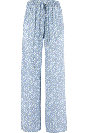 ERMANNO SCERVINO Broeken, Dames, Blauw, S, Bloemen Zijden Broek met Elastische Trekkoord