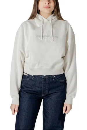 Calvin Klein Sweatshirts & Hoodies, Dames, Wit, M, Katoen, Witte Hoodie van Katoen