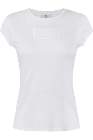Elisabetta Franchi Tops, Dames, Wit, L, Modal T-shirt met borduursel