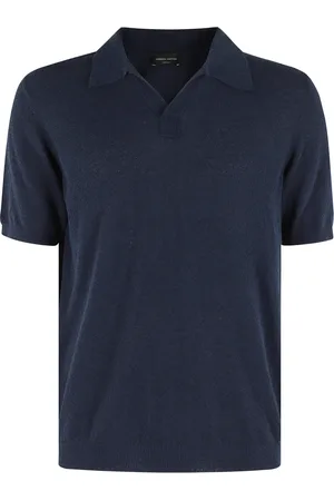 Roberto Collina Tops, Heren, Blauw, L, Katoen, Navy Polo Shirt Short Sleeve