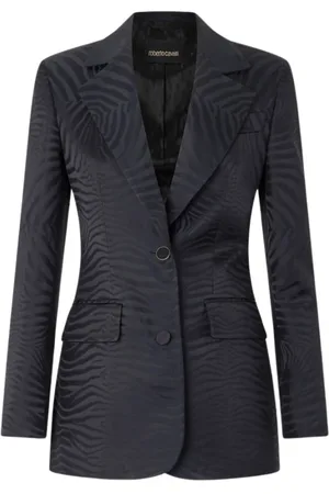 Roberto Cavalli Jassen, Dames, Zwart, S, Tijgerprint Blazer met Klassieke Revers