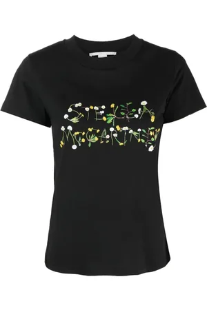 Stella McCartney Tops, Dames, Zwart, 2Xs, Katoen, Dandelion Logo T-shirt met Ronde Hals