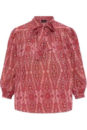 Etro Blouses & Shirts, Dames, Rood, M, Katoen, Top met patroon en decoratieve strik