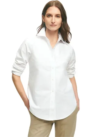 Brooks Brothers Blouses & Shirts, Dames, Wit, 3Xs, Katoen, Klassiek Oxford Button-Down Overhemd met Normale Pasvorm