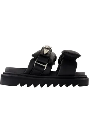 TOGA PULLA Schoenen, Dames, Zwart, 38 EU, Leer, Zwarte Leren Sandalen - Ronde Neus