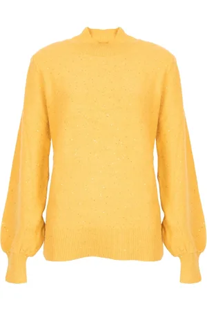 Silvian Heach Truien, Dames, Geel, S, Katoen, Stijlvolle Turtleneck met Golfhalslijn en Pofmouwen