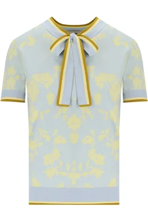Elisabetta Franchi Truien, Dames, Veelkleurig, M, Hemelsblauwe Citroenbloesem Jacquard Top