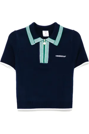 Casablanca Tops, Dames, Blauw, M, Wol, Gebreide tennispolo met rits