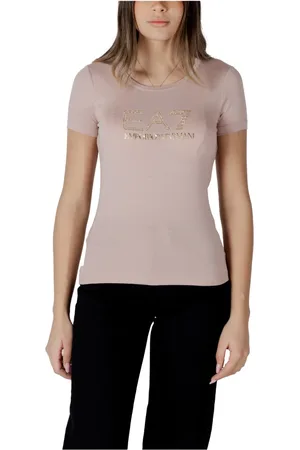 EA7 Tops, Dames, Roze, XL, Katoen, T-shirt met korte mouwen
