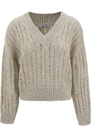 Brunello Cucinelli Truien, Dames, , XS, V-Hals Kabeltrui