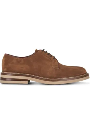 Brunello Cucinelli Schoenen, Heren, Bruin, 42 EU, Suède, Contrast Sole Derby Schoenen