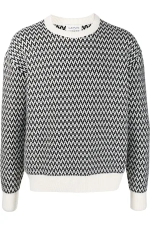 Lanvin Truien, Heren, Zwart, M, Chevron-Motief Trui met Ronde Hals
