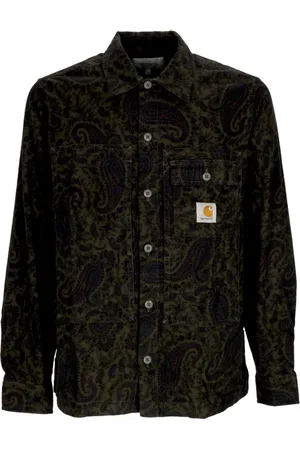 Carhartt Overhemden, Heren, Groen, S, Katoen, Long Sleeve Paisley Print Shirt