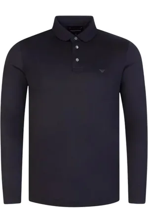 Emporio Armani Tops, Heren, Blauw, S, Katoen, Polo Shirt met Lange Mouwen