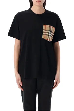 Burberry Tops, Dames, Zwart, L, Katoen, Geruit Zak Shirt