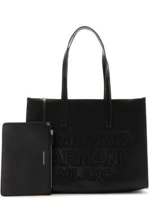 Emporio Armani Tassen, Dames, Zwart, ONE Size, Leer, Zwarte schoudertas met ton-sur-ton logo-opschrift