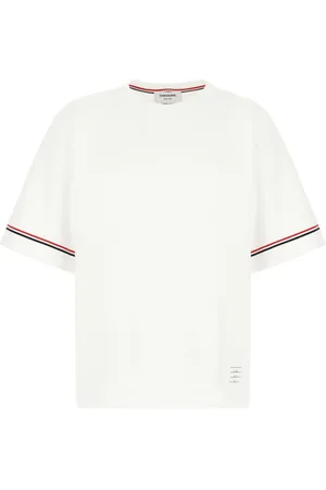 Thom Browne Tops, Heren, Wit, M, Katoen, Katoenen T-shirt met korte mouwen