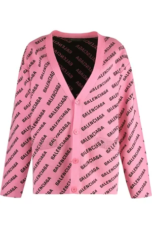 Balenciaga Truien, Dames, Roze, M, Katoen, Geribbelde gebreide cardigan