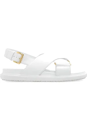 Marni Schoenen, Dames, Wit, 38 EU, Leer, Voetbed leren sandalen