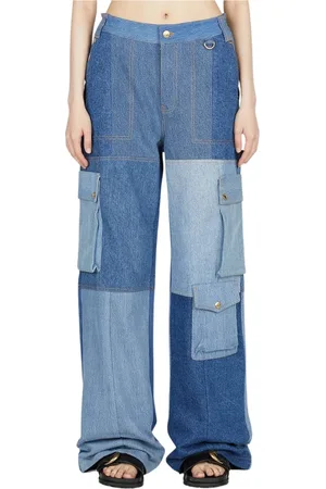 Marine Serre Jeans, Dames, Blauw, L, Katoen, High-Rise Cargo Jeans
