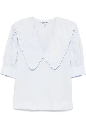 Ganni Blouses & Shirts, Dames, Blauw, M, Katoen, Heldere Blauwe Blouse