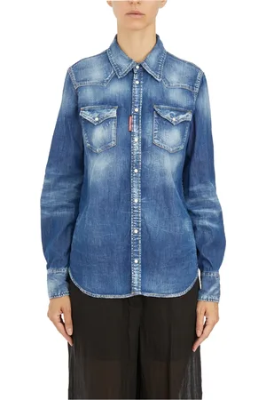 Dsquared2 Blouses & Shirts, Dames, Blauw, S, Denim, Western Denim Shirt