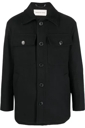 DRIES VAN NOTEN Jassen, Heren, Zwart, M, Wol, Zwart wollen overhemdjas