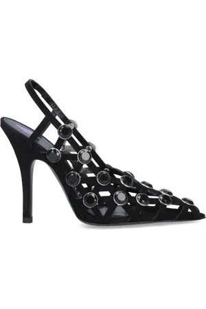 The Attico Schoenen, Dames, Zwart, 37 EU, Leer, Crystal Detail Heel Dècolleté