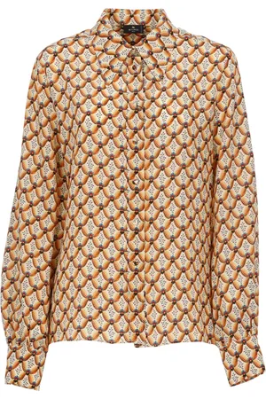 Etro Blouses & Shirts, Dames, Oranje, 2Xs, Contrasterend Floralia Zijden Overhemd