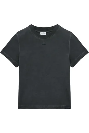 Courrèges Tops, Dames, Grijs, S, Katoen, T-shirt met logo-embleem