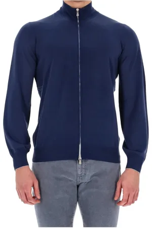 Brunello Cucinelli Sweatshirts & Hoodies, Heren, Blauw, S, Wol, Luxe Wollen Kasjmier Sweater met Volledige Rits