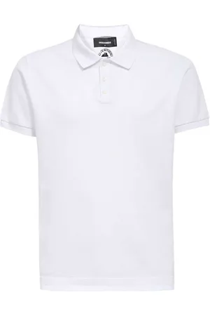 Dsquared2 Tops, Heren, Wit, M, Katoen, Polo Shirt van Katoen met Geribbelde Kraag en Logo