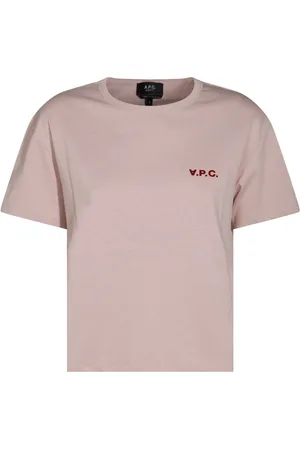 A.P.C. Tops, Dames, Roze, S, Katoen, Contrasterend Logo Roze T-shirt met Ronde Hals