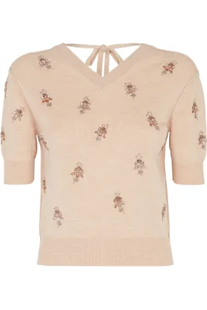 Fendi Truien, Dames, Bruin, M, Pailletten, V-hals Pailletten Trui